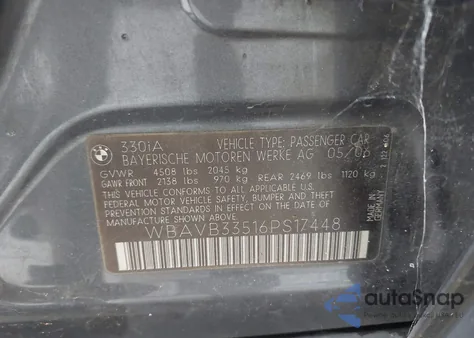 2006 BMW 330I from USA, damaged, VIN WBAVB33516PS17448